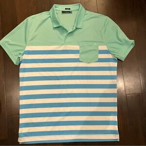J. Lindeberg blue / teal / white striped collared golf shirt.  EUC!